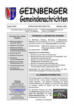 Geinberger Gemeindenachrichten Oktober 2022